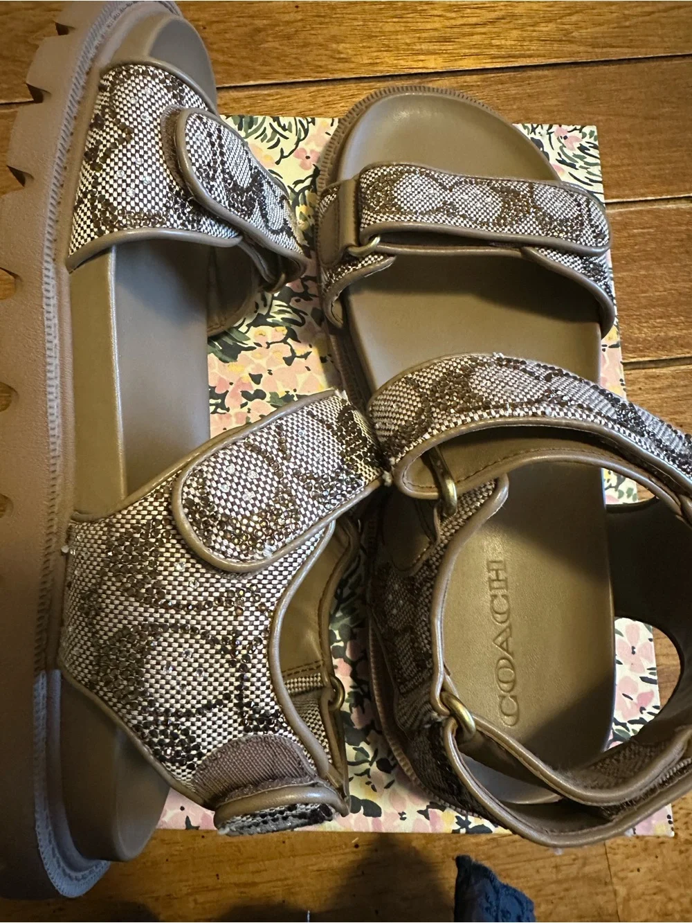 Coach Brown Snake-Print Velcro Comfort Sandals
